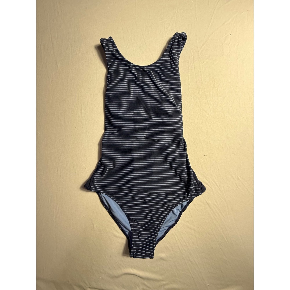 Carve Designs Womens Navy Striped Cross Back One Piece Swimsuit Small -2266